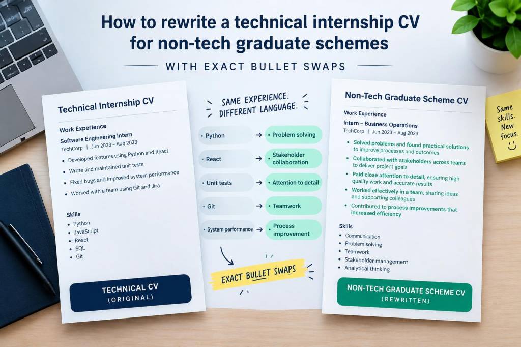 How to rewrite a technical internship cv for non‑tech graduate schemes with exact bullet swaps